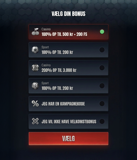 Banner med bonusser for registrering hos Glorion Casino i Danmark